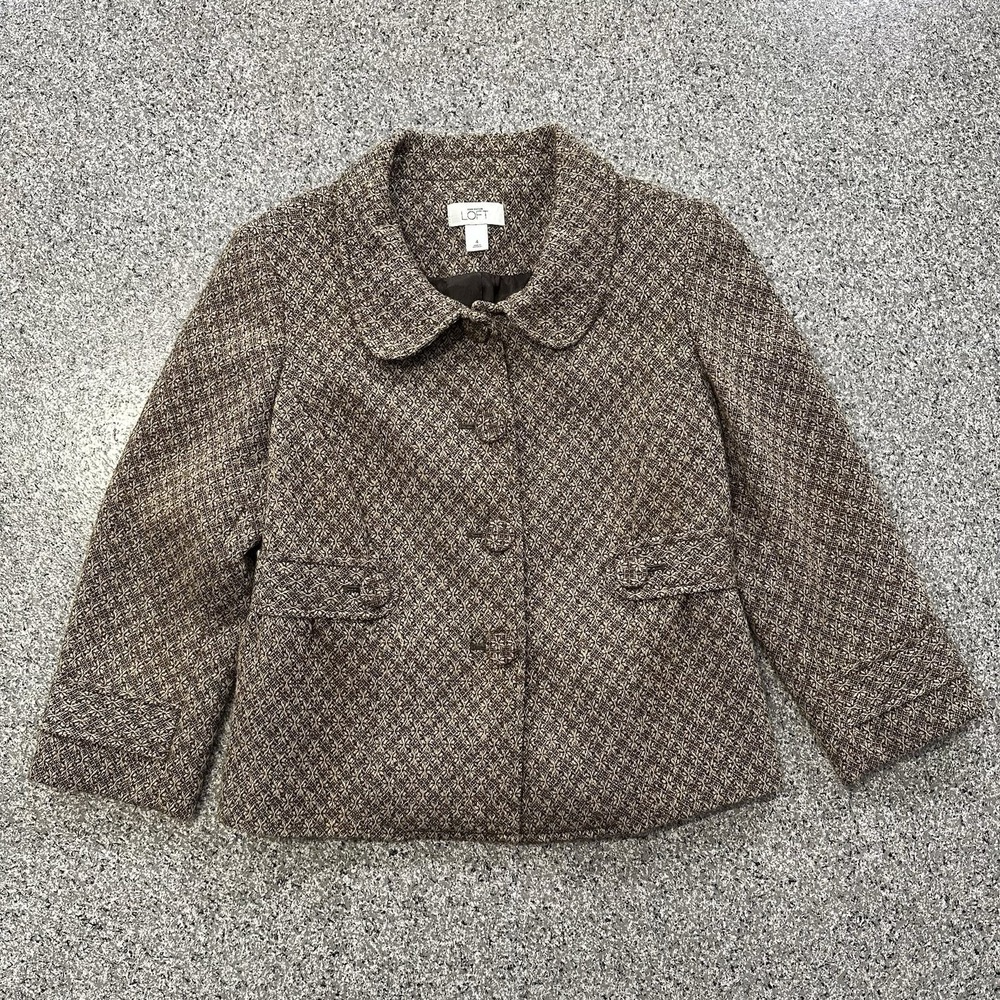 Ann Taylor Loft Blazer Jacket Womens 4 Tweed Wool Blend Brown Coat